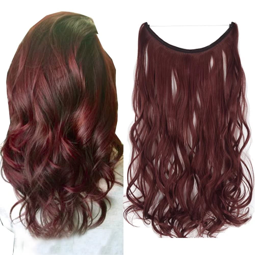 Women's Hair Extension Full Head Wig 18 Inch - 42-52 CM-120 G -Synthetic Natural wavy Hair Pieces with 5 Clip Wig Cheap Fluffy & Not Tangled Women jw-299- NO jw-J99-WINE RED