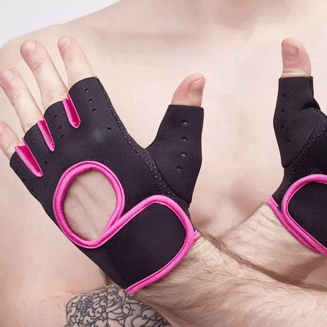 SportQ 1 Pair Cycling Gloves Fitness Gym Weightlifting Half Finger Gloves for Men (Large, Pink)