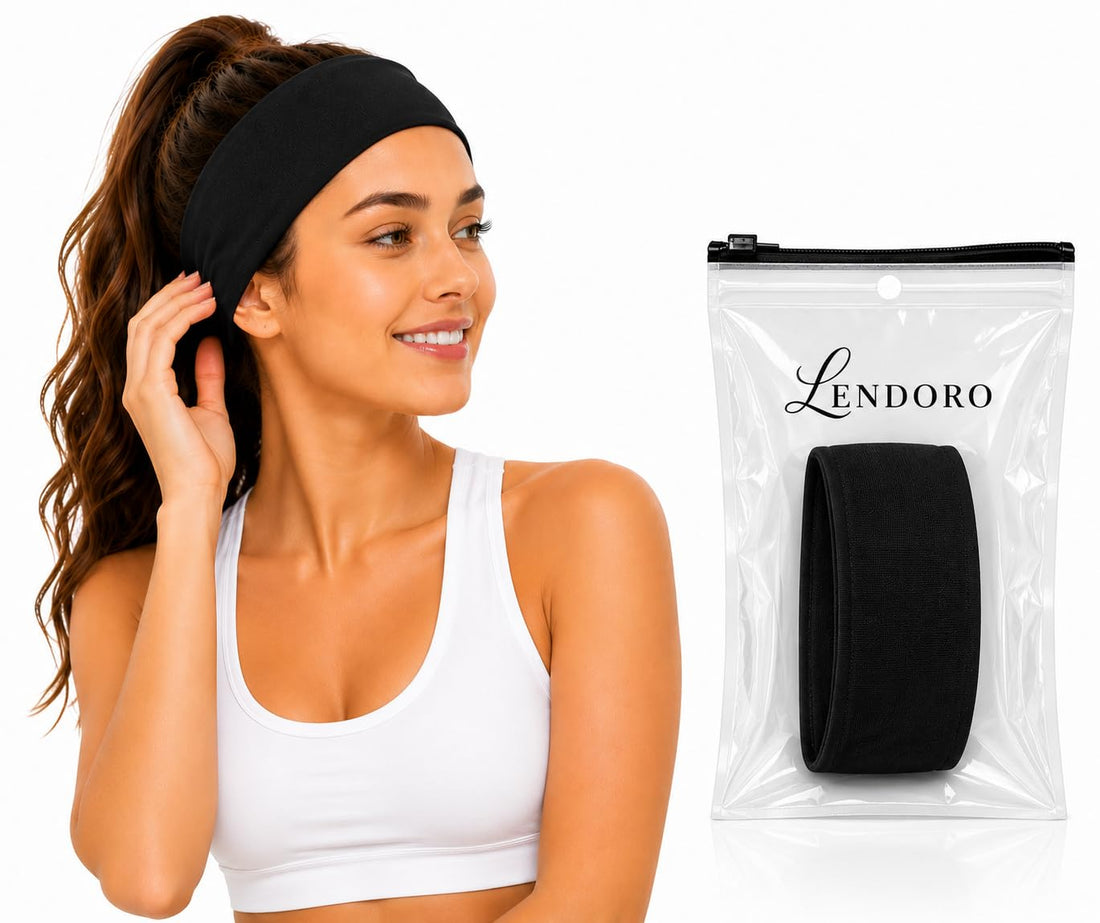 LENDORO Fashion Wide Headbands, Soft Fabric, 7cm, Stretchy Hair Bands for Makeup, Yoga, Running, Sports (1, Black)