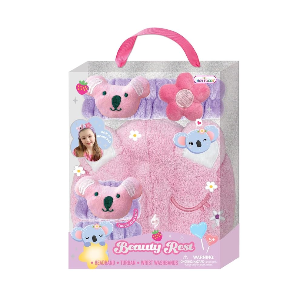 Hot Focus Beauty Rest Critters Collection Set, Headband with Head Towel and Wrist Washbands, Multicolor, Plastic, 19x5x25 cm
