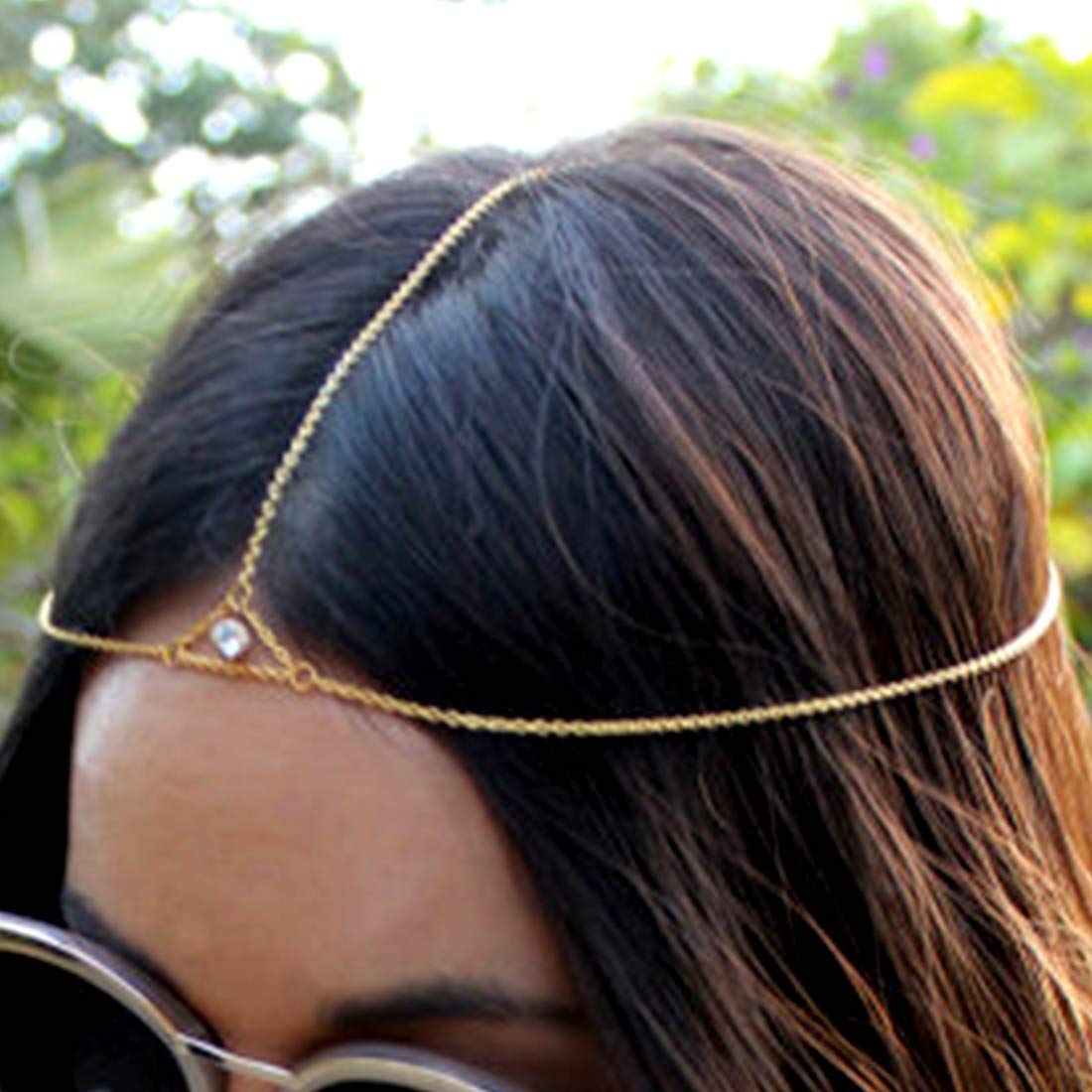 Boho Headchain Rhinestone Festival Head Chain Boho Gold Headpiece Halloween Jewelry Prom Custume Accessories for Women and Girls