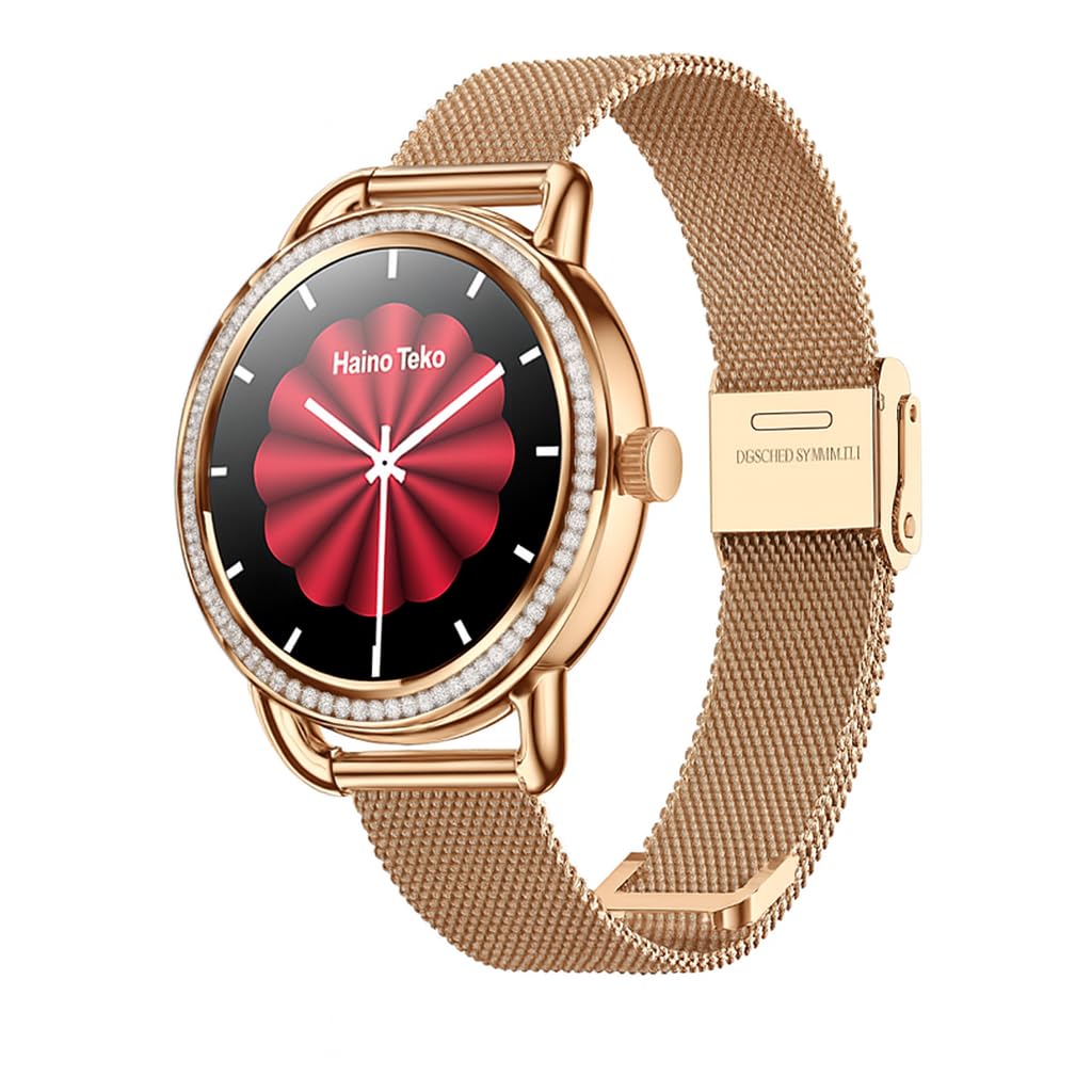 Rose Gold AMOLED Waterproof Smart Watch for Women, Elegant Fitness Tracker with Heart Rate Monitor, Sleep Tracking, Multiple Sports Modes, Compatible with iOS Android.