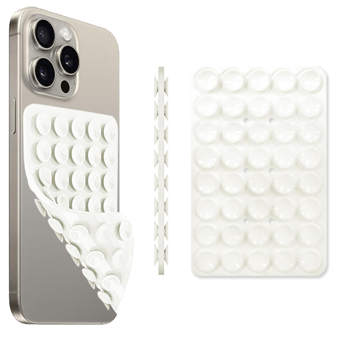 Phone Suction Cup Pad | Reusable Silicone Grip | Strong Sticky Holder with 40 Micro Suction Cups for Smartphone | Anti-Slip Hands-Free Mount for Glass, Mirror & Smooth Surfaces (White)