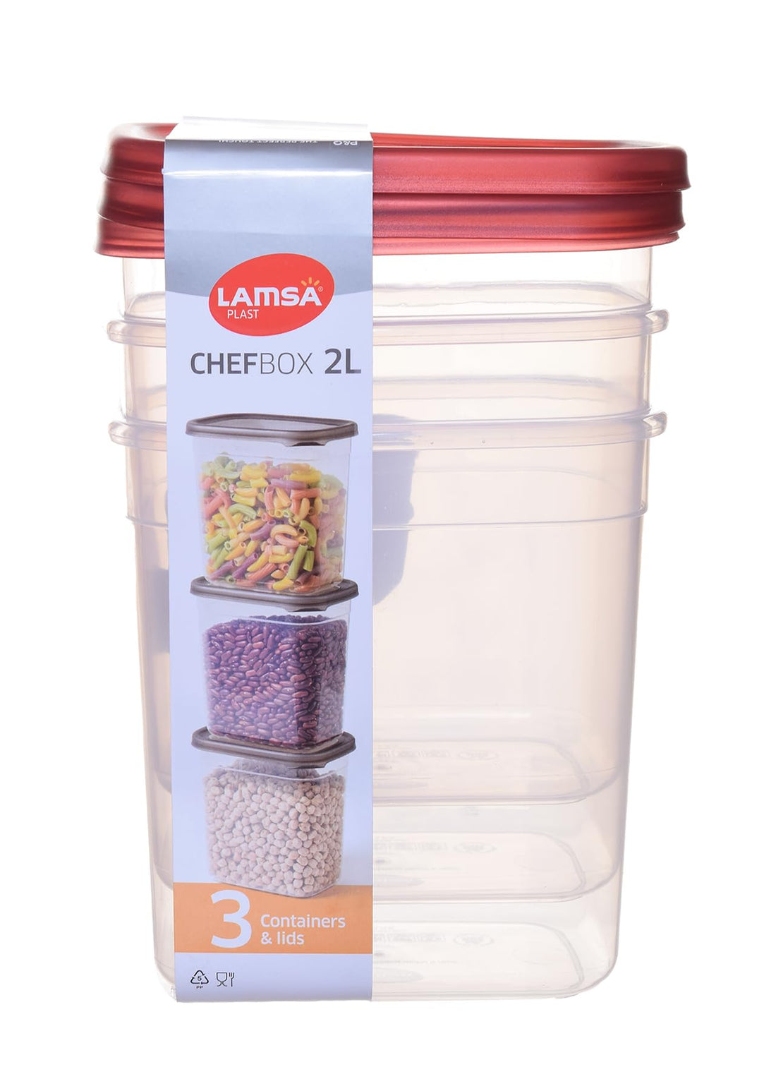 Plastic Food Storage Set Of 3 Pieces 2 Liter - Multi Color