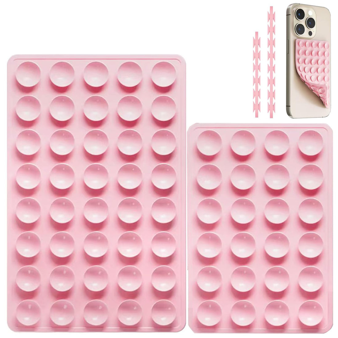 Silicone Suction Phone Case Mount, Double Sided, Non Slip Suction Cup Phone Mount, Silicone Sticky Phone Grip for Cell Phone, Hands-Free Phone Accessories Holder for Selfies and Videos, 2 Pack, Pink