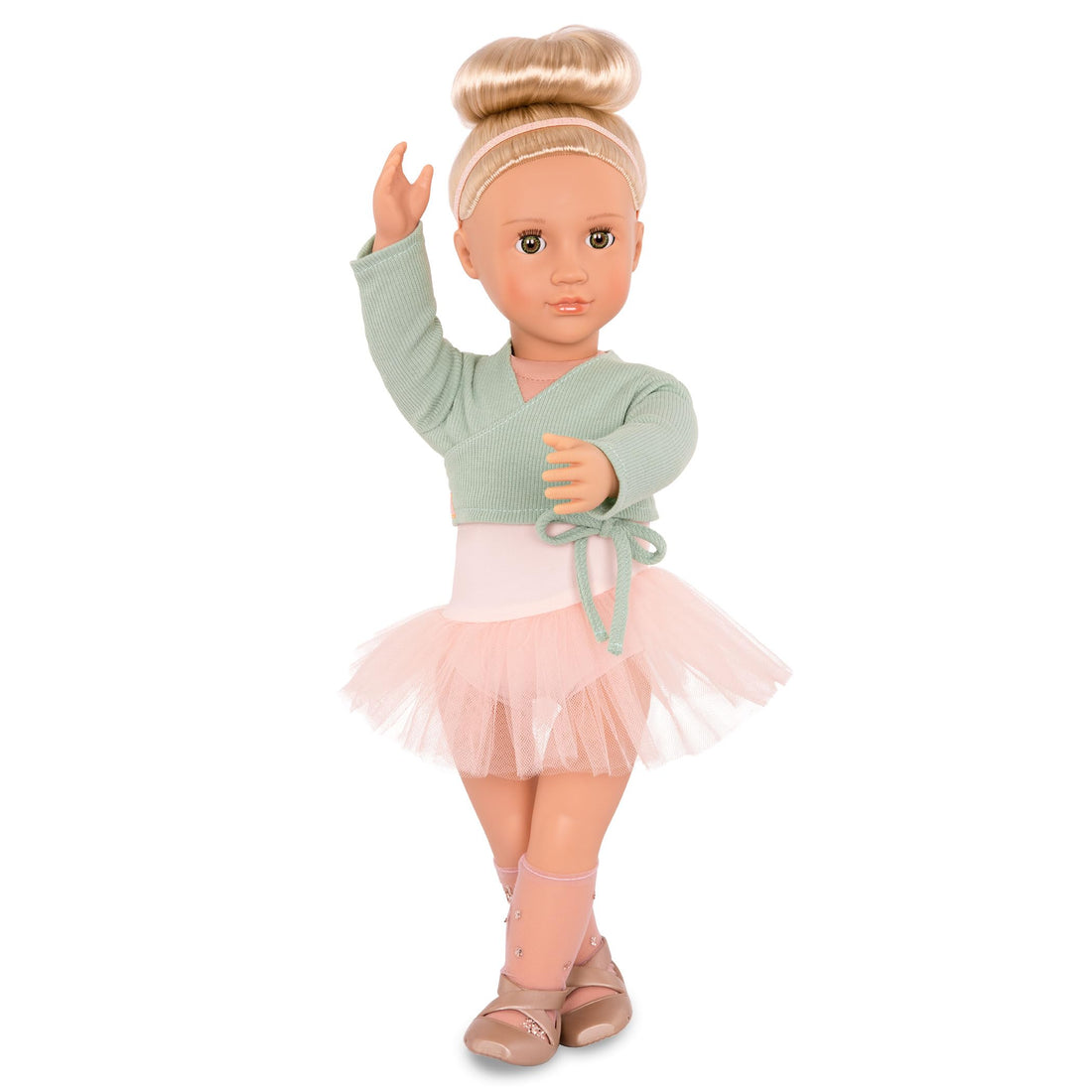Our Generation – 18-inch Doll – Viola - Blonde Hair & Brown Eyes – Balerina – Pretend Play – Toys for Kids Ages 3 and Up - BALLET DOLL W/GREEN SHRUG - Practicing Pirouettes with Panache!