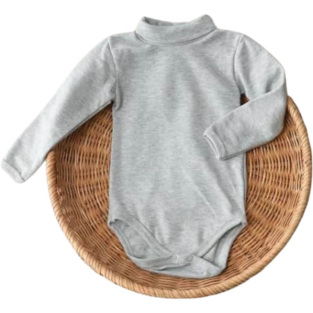 High Cool Basic Baby Newborn Winter Bodysuit High Neck Pullover Long Sleeve Fleece Lined Popper Bodysuit For Infant Warm And Soft Baby Clothing For Cold Weather