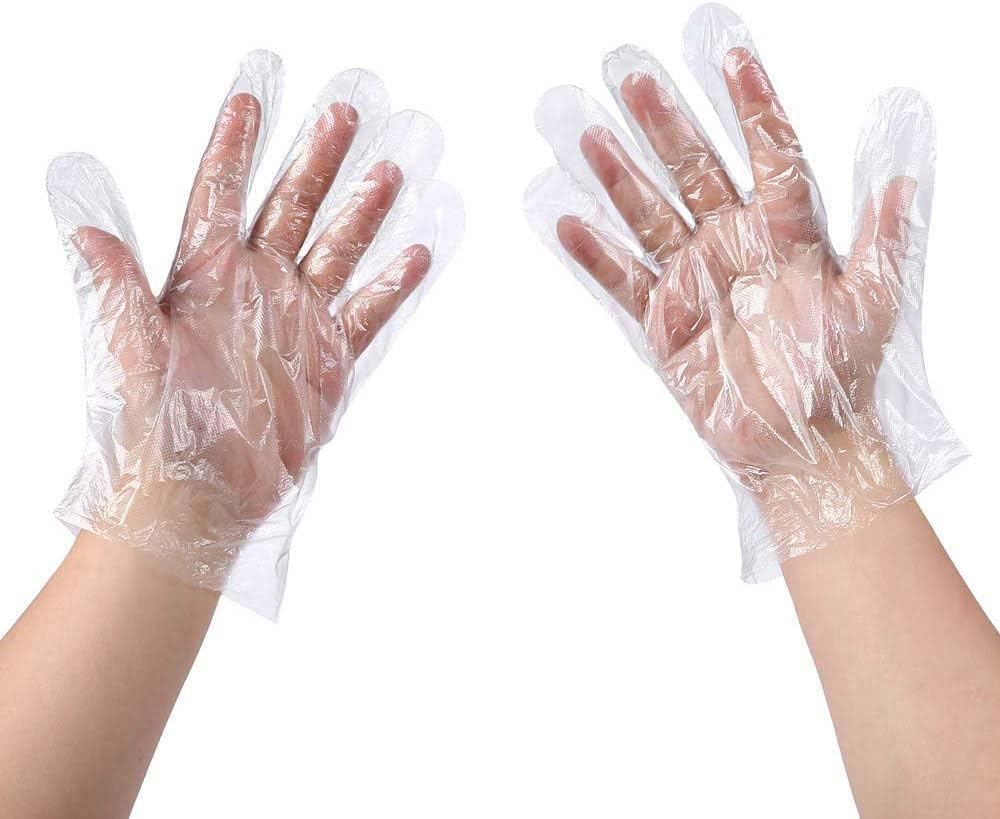 ALMEKAQUZ Disposable Gloves Plastic Gloves 100 Counts for Cooking Food Prep Gloves Clear Food Service Gloves Safe Kitchen Gloves for Food Handling Household Cleaning Party Celebration(1 Pack)