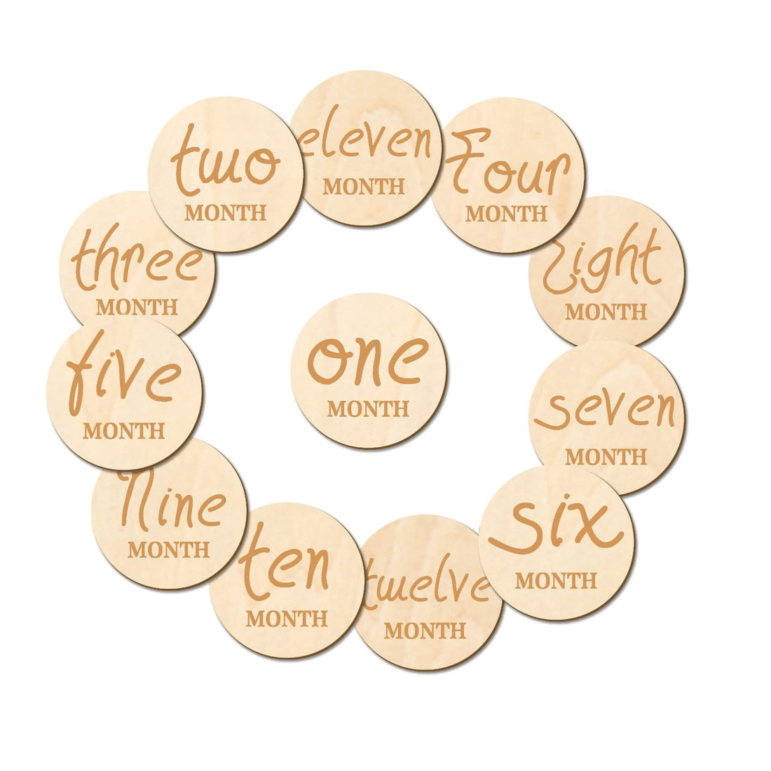 12 PCS Wooden Baby Monthly Milestone - Milestone Photo Cards, 1-12 Months Wood Milestone Disc Set, Birth Announcement Sign for First Year Picture Props, 4 inch Diameter