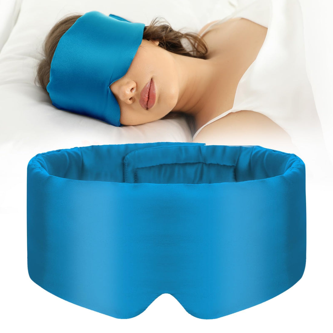 100% Mulberry Silk Sleep Mask Eye Mask for Women Man, for Side Sleeper Blackout Sleep Mask for Travel Rest and Office Large Size (Blue)