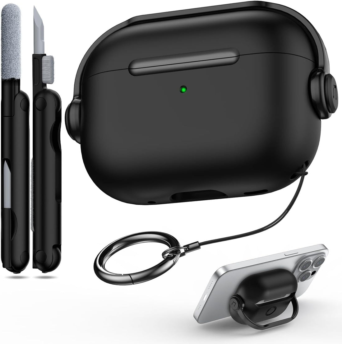 Nopatia Hard Case for Apple Airpods 4 Case, Unique Design Hard PC Case with All-Inclusive Cleaning Kit and Metal Keychain for All-Around Protection and Easy Carrying (Black)
