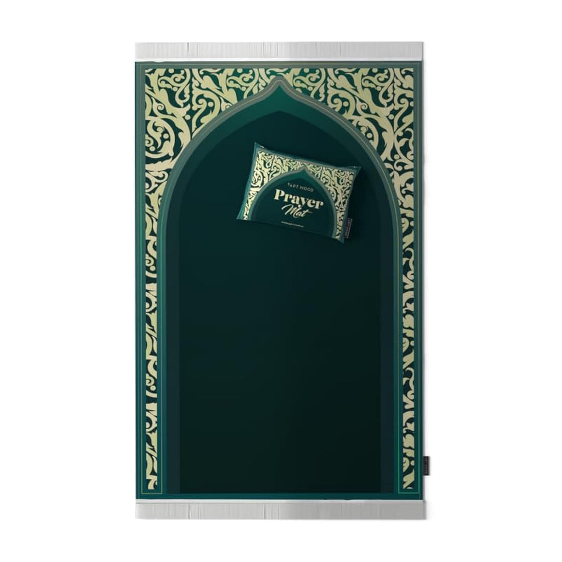 ART MOOD HOME Prayer Mat HOME Al-Hedaya, Velvet with Elegant Design, Soft Low Pile with Supportive Cushioning, Lightweight and Foldable for Home and Mosque, 117L × 68W cm, Green