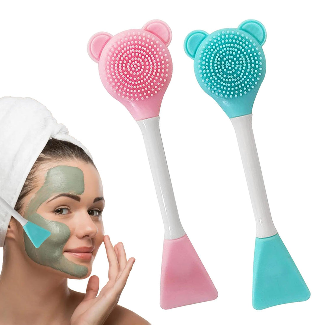 2 Pcs Silicone Face Mask Brush, Double-Ended Mask Applicator and Massage Spatula, Exfoliating Brush, Soft Facial Cleansing Makeup Brush for Mud, Clay, Charcoal Mixed Mask, Cream, Lotion