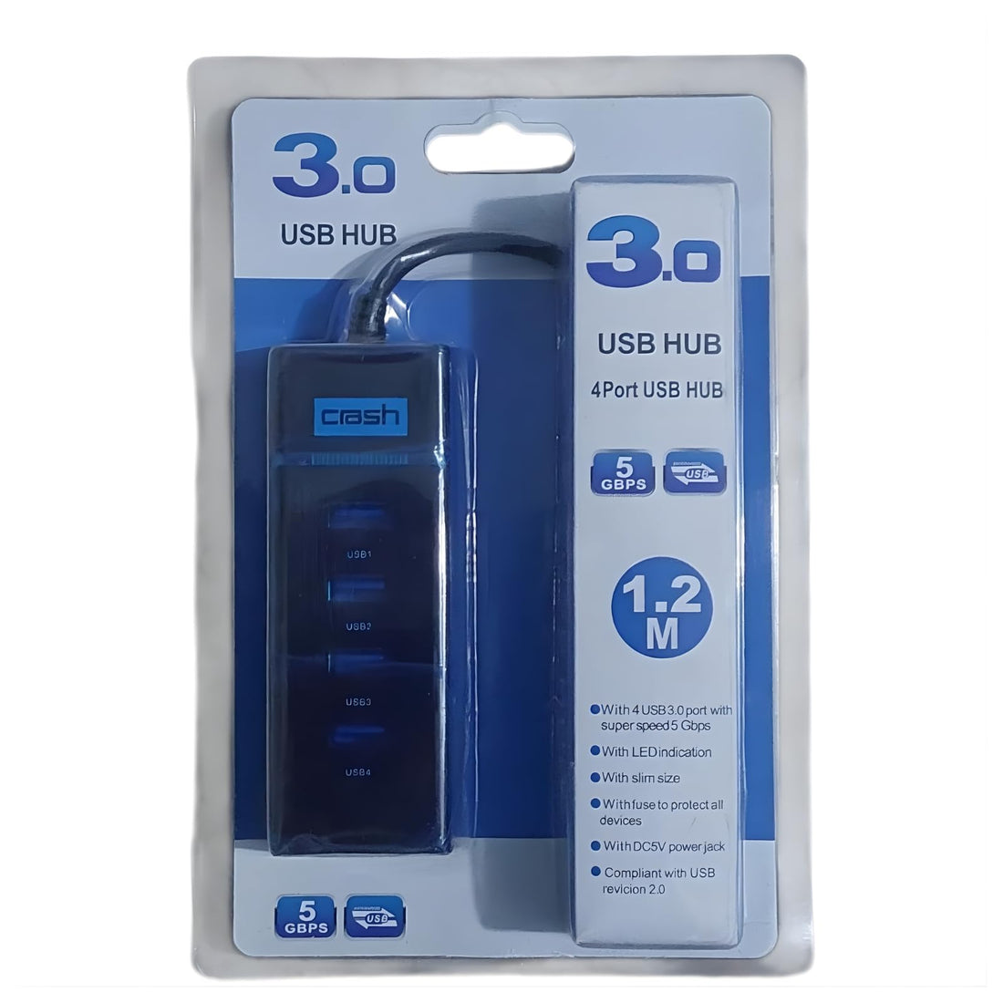 USB 3.0 Hub – 4 Ports - Ultra High Speed 5Gbps Data Transfer Splitter with 1.2m Cable, LED Indicator & Slim Portable Design, Compatible with Laptops, PC and MacBook.