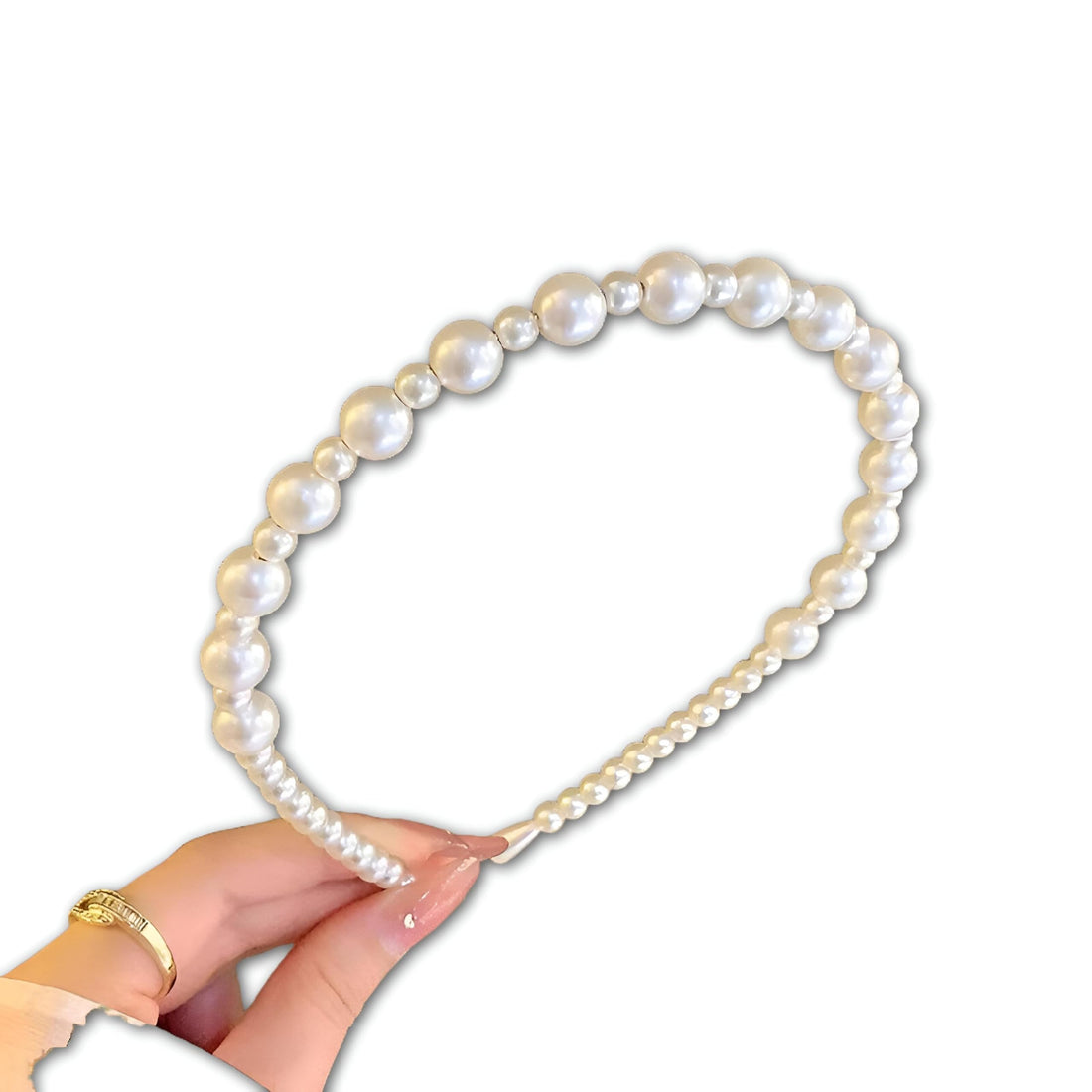 Wedding Hair Collar - A thin, pearl-decorated hair tie for the bride, combining timeless elegance and respiratory comfort to wear throughout the day on your special day. (Model No.4)