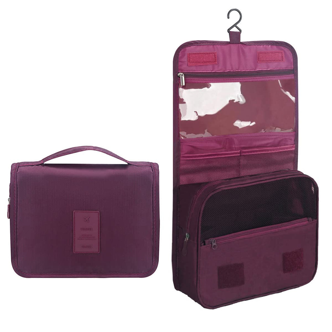 Hanging Toiletry Bag, Foldable Travel Toiletry Bag with Carry Handle, Multifunctional Toilet Bag, Space Saving Cosmetic Bag, Wash Bag, Wash Bag for Men, Women, Wine red