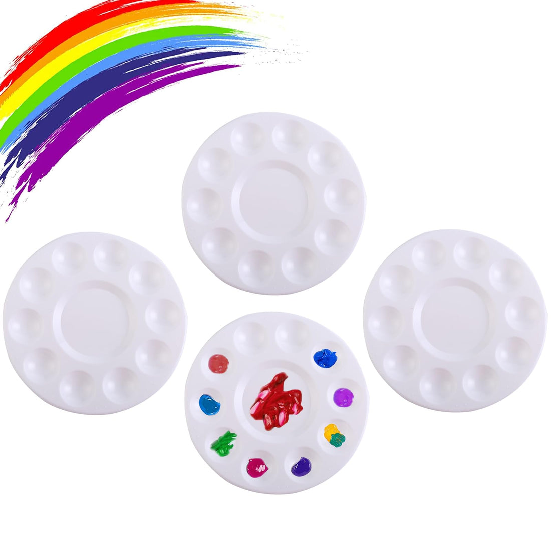 4pcs Paint Palette, Round Plastic Tray for Kids & Students, White