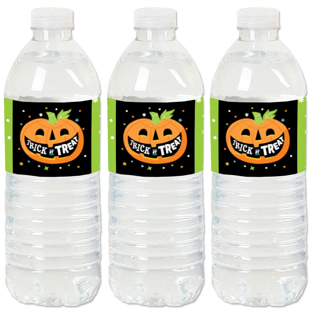 Big Dot of Happiness Jack-O'-Lantern Halloween - Kids Halloween Party Water Bottle Sticker Labels - Set of 20