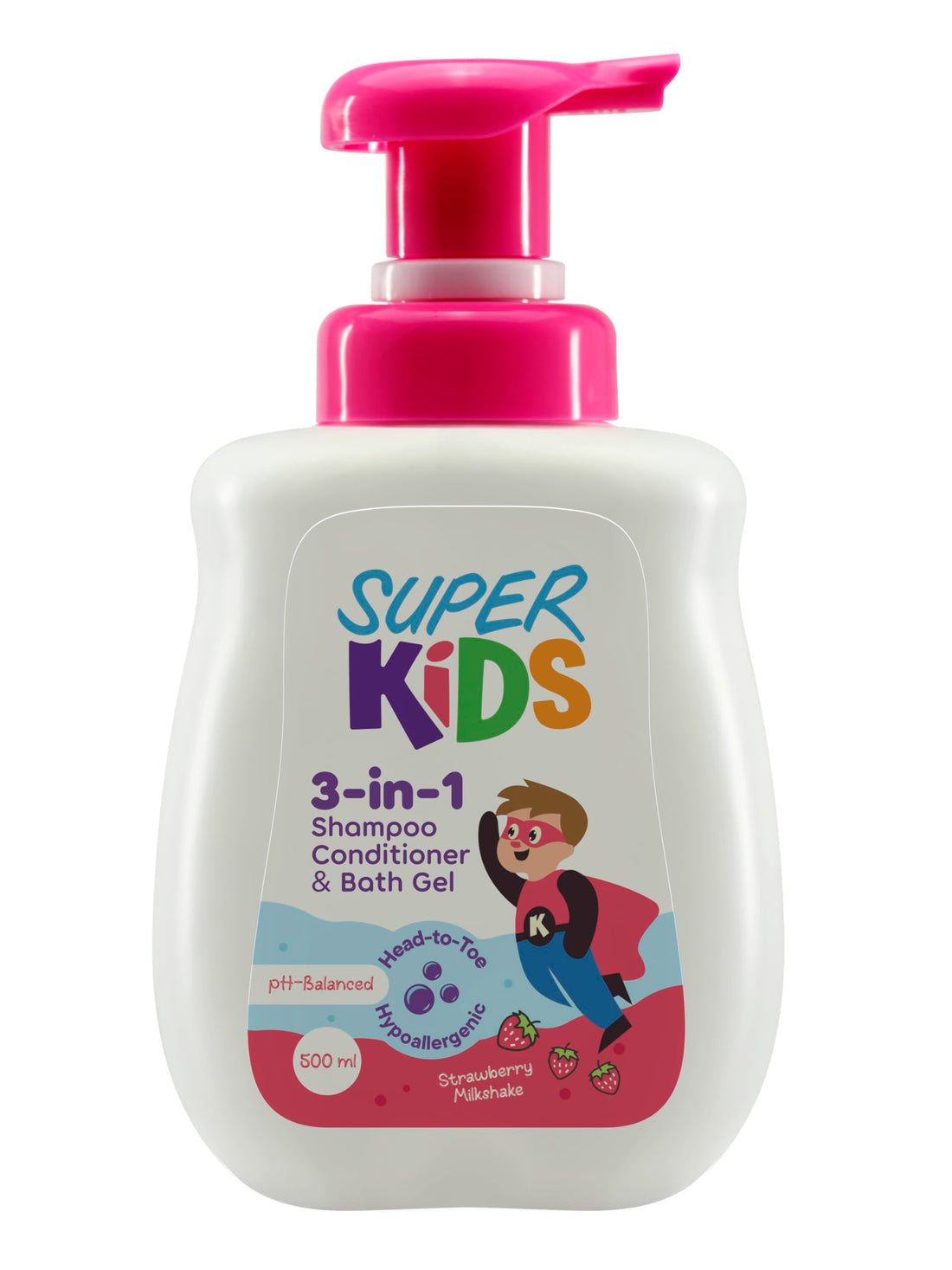 Superkids Strawberry 3 in 1 Shampoo & Conditioner and Bath Gel 500 ml