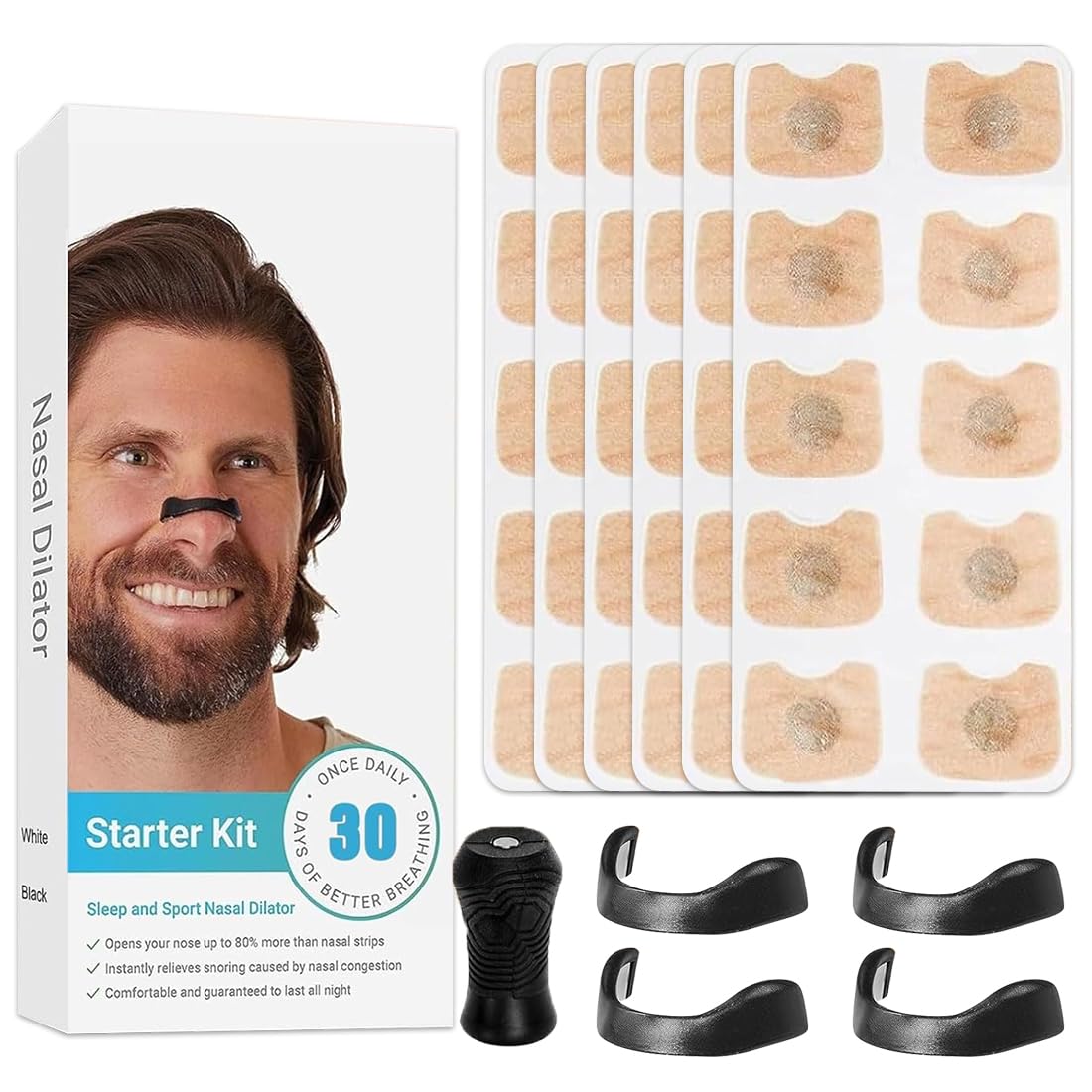 Pack of 60 Nasal Strips, Breathing Nasal Strips, Anti Snoring Nose Strips, Magnetic Nose Strips, Improves Sleep Quality, for Business Trips, Car, Travel (1 Month Supply)