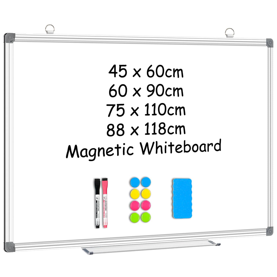 4 THOUGHT Magnetic Whiteboard 75 x 110 cm Large White Board for Wall Dry Erase Board with 2 Markers 8 Magnets and 1 Eraser Whiteboards for School Home Office