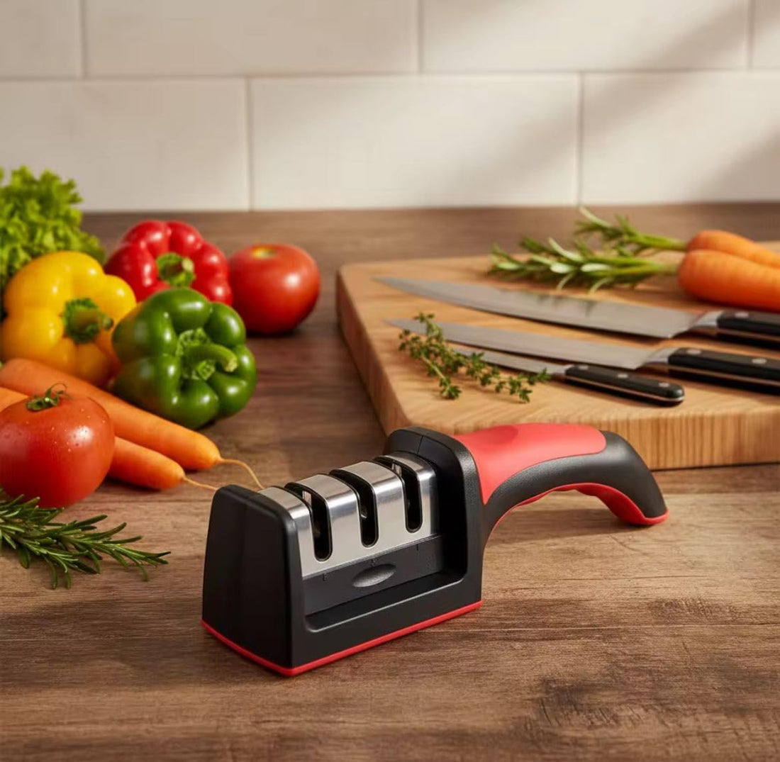 Knife Sharpener Professional Manual Knife Sharpener 3 Stage Sharpener with Non-Slip Base and Ergonomic Handle for Kitchen Tools