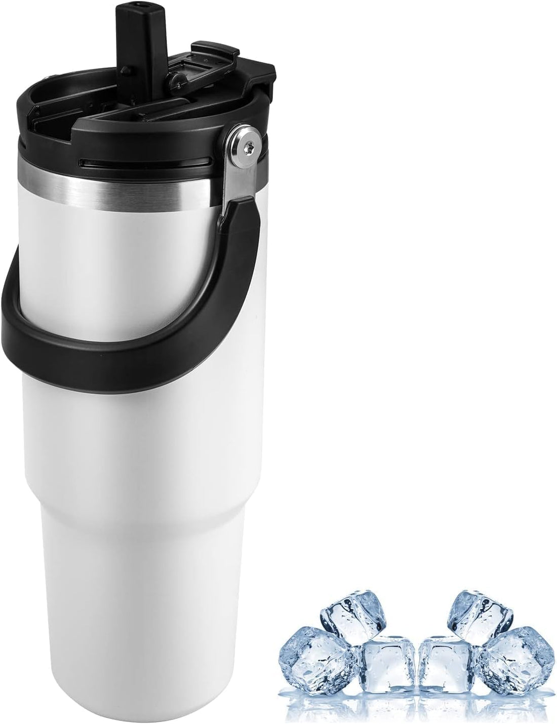 Tumbler, 600ml Large Capacity Stainless Steel Thermal Flask, Insulated Water Bottle, Leakproof Tumblers with Lid and Straw for Home, Office, Workout, Travel, Keep Drinks Cold (White)