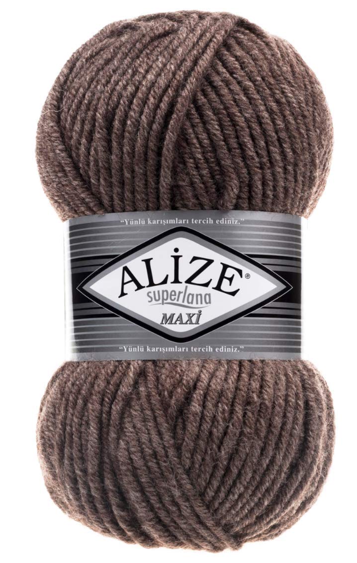 Alize Superlana Maxi 25% Wool - 75% Acrylic Lot of 4 Skein Yarn Thread Crochet Lace Hand Knitting Turkish Yarn 400gr 437 yds Color (240 - Milky Brown Melange)