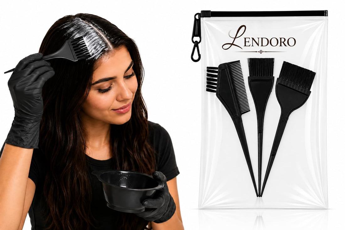 LENDORO Professional Hair Dye Brush Set, 3-Piece Kit, Plastic, for All Hair Types,Comb Brush, Wide Brush and Narrow Brush, Black