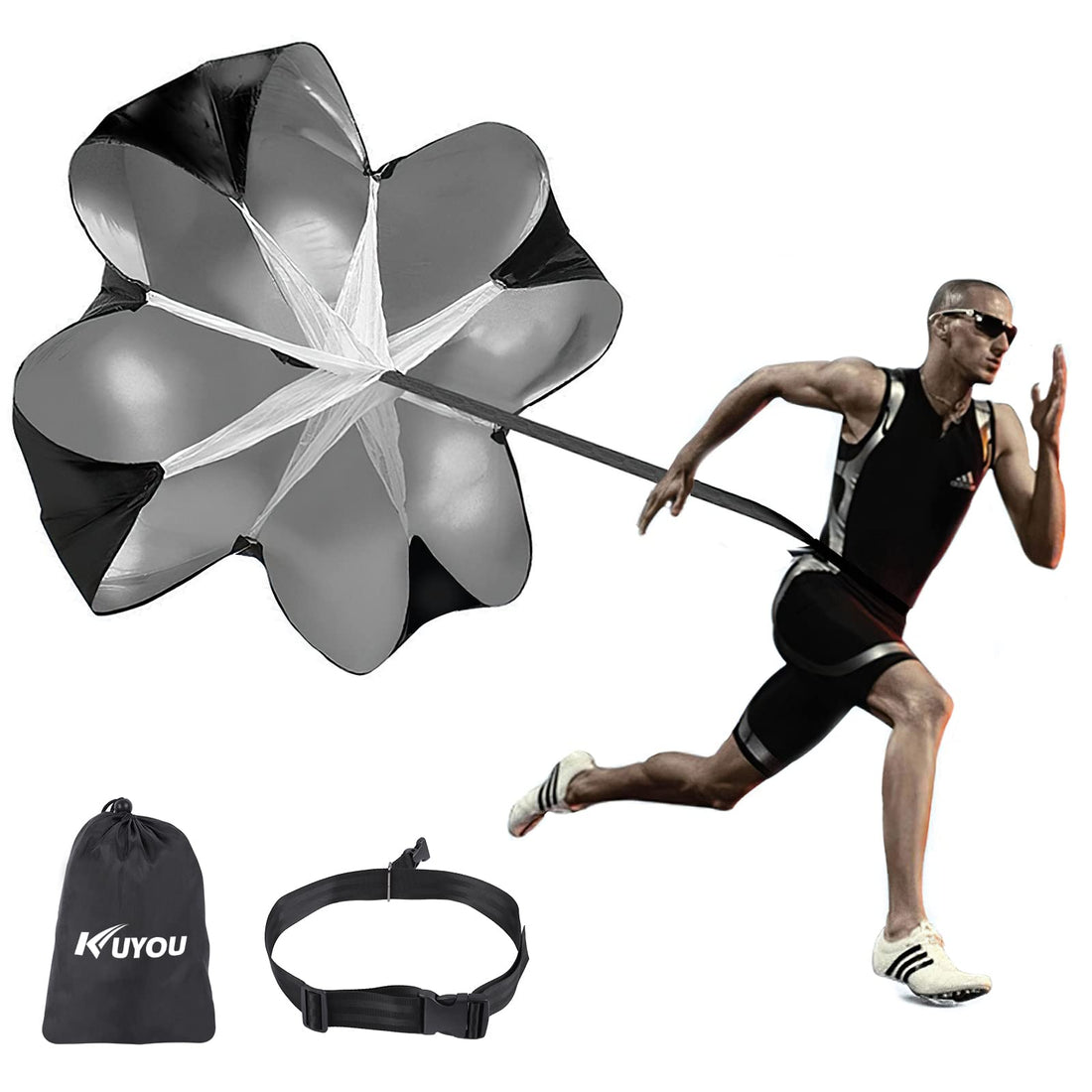 KUYOU Sprint Parachutes,Speed Resistance Training Parachute Equipment with Adjustable Strap Improve Sprint Speed and Agility for Football,Basketball,Cycling Training