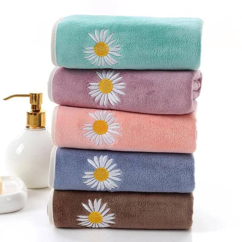 Generic Embroidered Daisy Microfiber Towels, 30cm x 70cm, Multi-Color Set of 5 Pieces .sg
