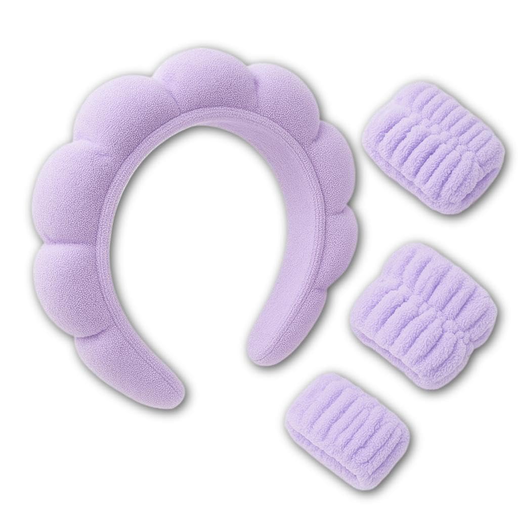 Spa Headband - Luxuriously Soft Scalloped Plush Design with Comfortable Fit, Perfect for Facial Treatments, Relaxing Baths, and Skincare Routines, Machine Washable for Easy Care (Lavender, 10CM)