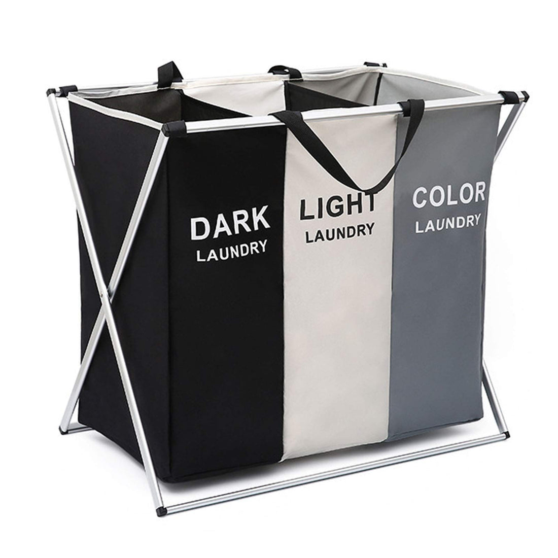 U Hoome laundry basket bin clothes sorter hamper organizer storage bag 3 section waterproof with handle aluminum frame foldable for clothes toys in bathroom washroom bedroom (3-section-a)