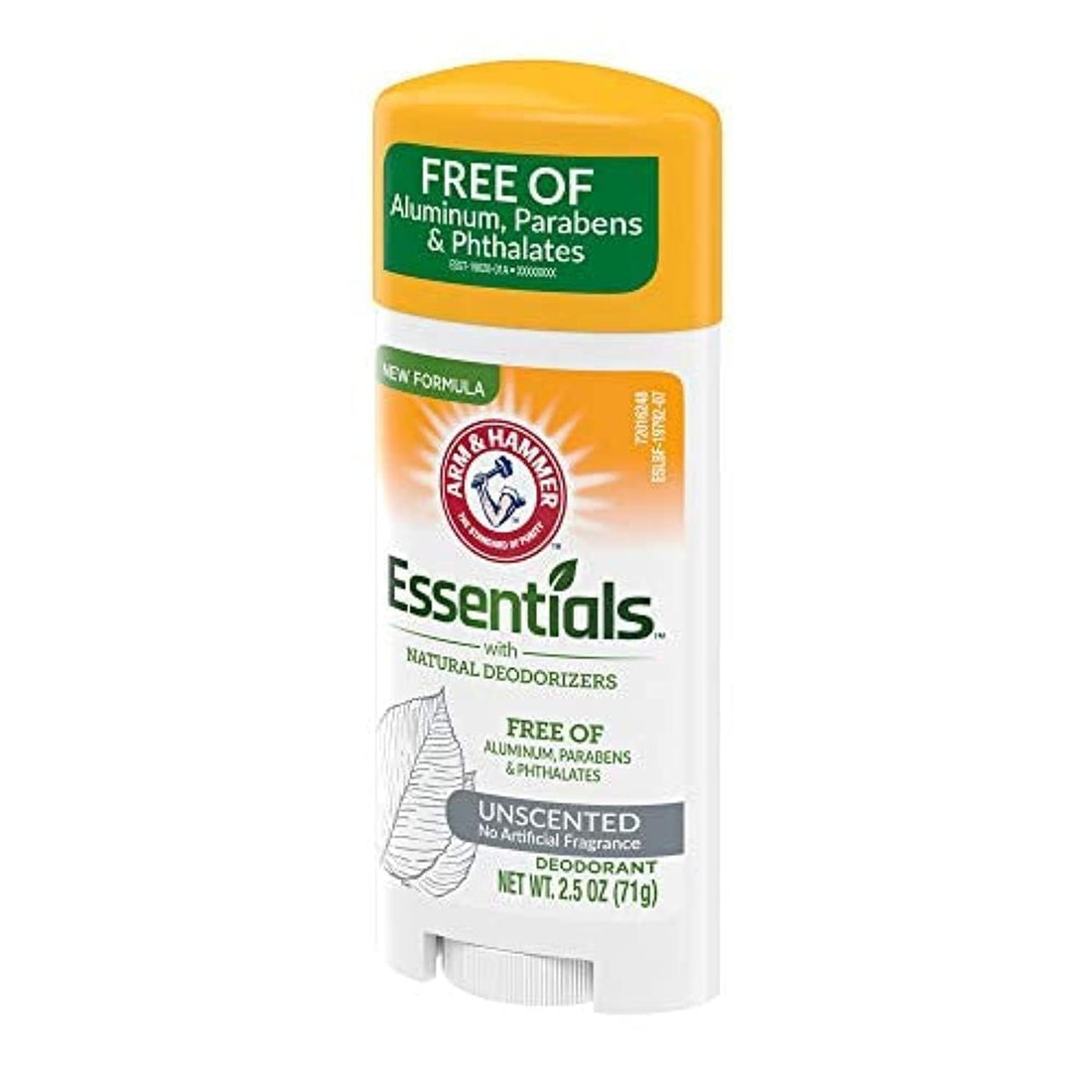 ARM & HAMMER Essentials Deodorant- Unscented- Solid Oval- Made with Natural Deodorizers- Free From Aluminum, Parabens & Phthalates, 2.6 Oz