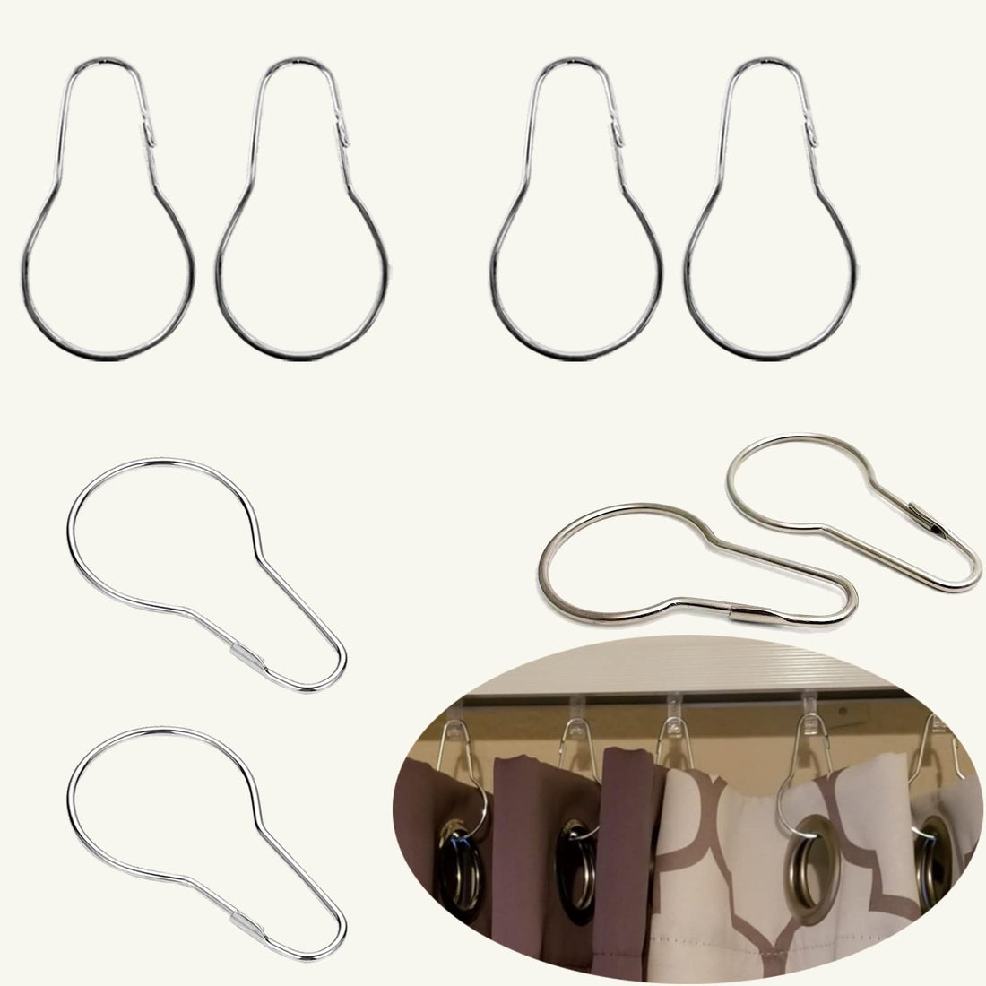 Shower Curtain Rings Hooks, Rust-Resistant Metal Shower Curtain Hooks, Stainless Steel Shower Curtain Rings for Bathroom Shower Curtain Rod (50PCS)
