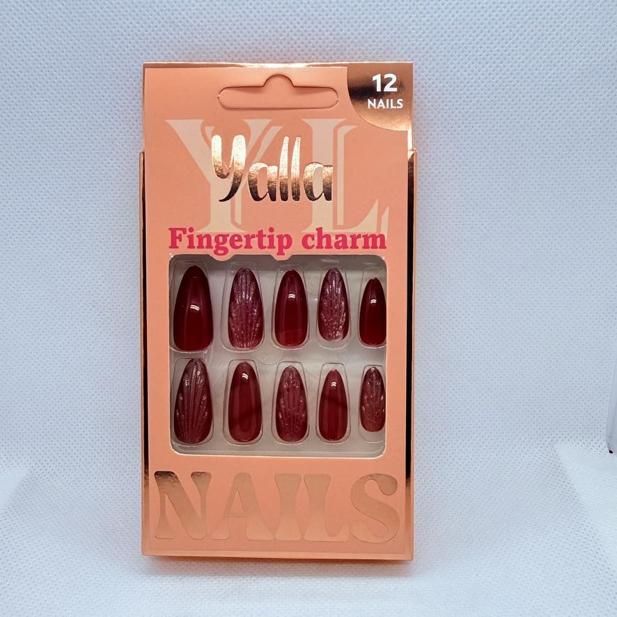 Glossy Press On Nails for Women 9 colors – Reusable Fake Nails Set – Artificial Stick On Nails with Natural Look – Salon Style False Nails Manicure (Red 2)