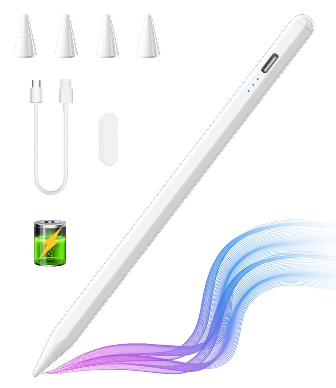 MMK Stylus Pen for iPad Pro 2021 11/12.9 Inch, iPad 6/7/8th Gen, Air 4th/3rd, Mini 5th Gen - Apple Pencil Compatible (2018-2022) - Magnetic Accessories, White