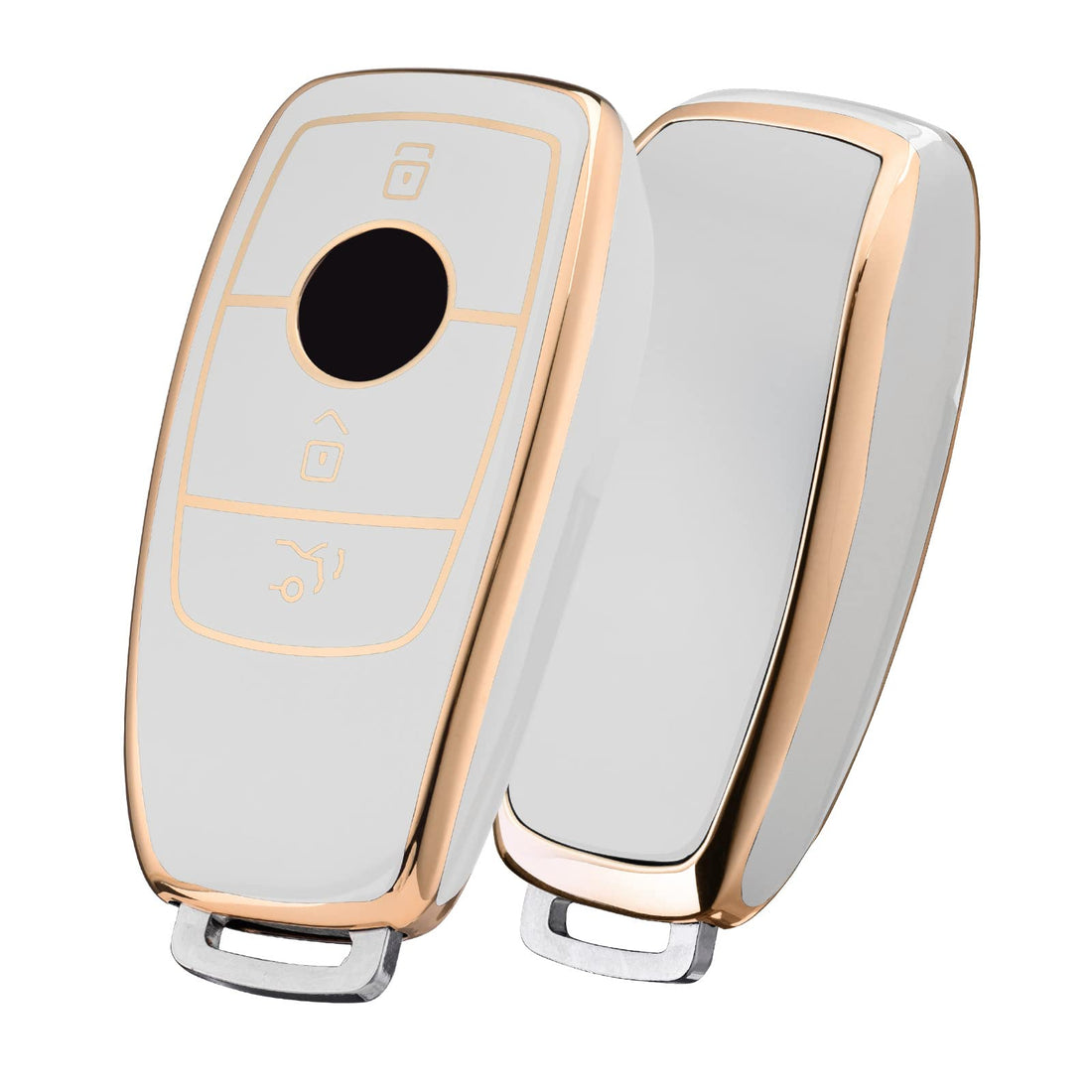 OATSBASF Car Key Case Suitable for Mercedes Benz, Key Cover for E Class S Class TPU Protective Case (Golden Edge White)
