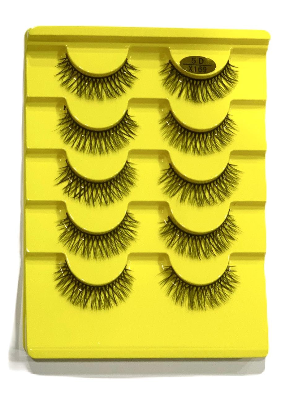 False Eyelash - 5 Pairs of Dramatic Cat Eyelashes, Fluffy Mink Lashes, Short, Yellow