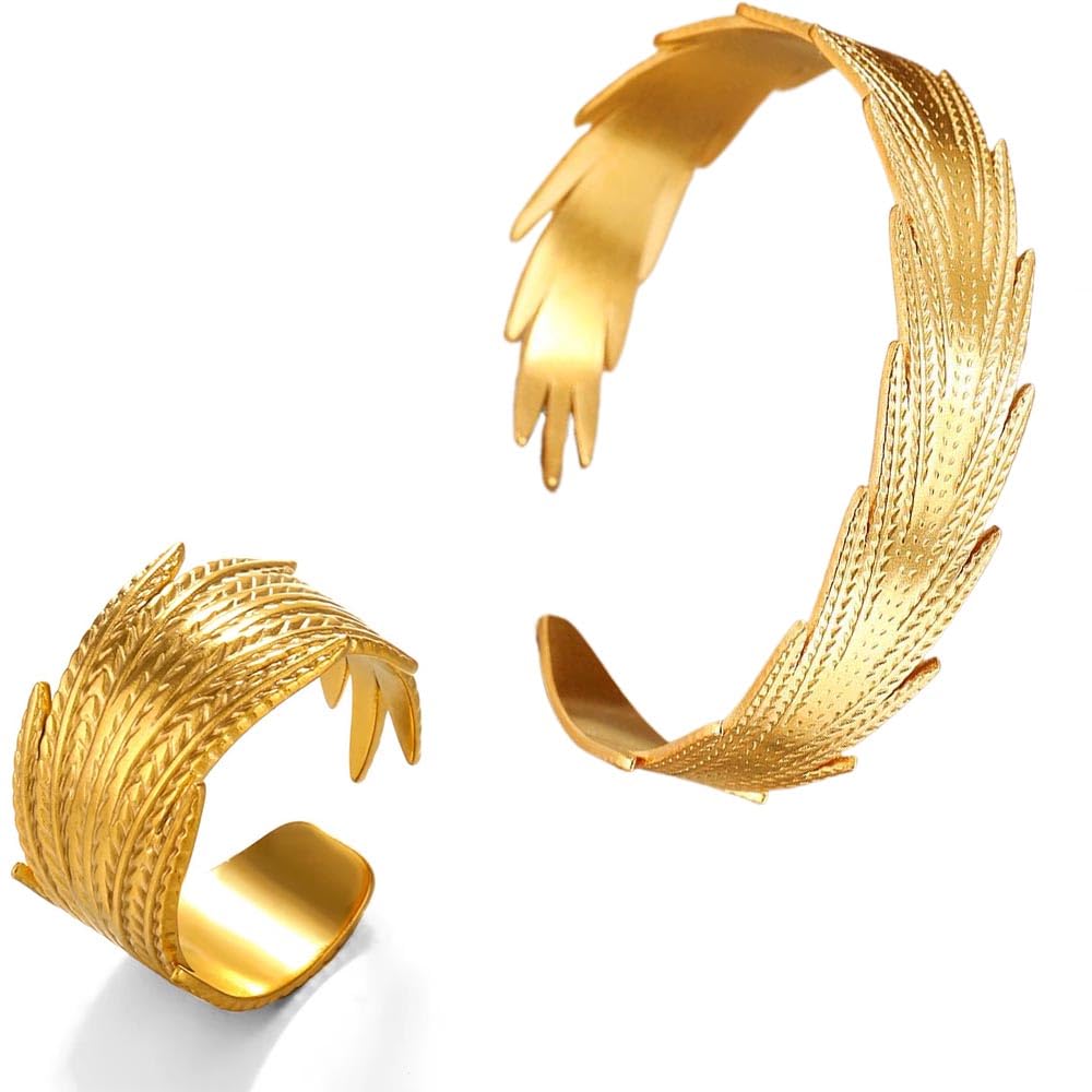 Set Jewelry Feathers Stainless Steel 18k Gold Plated Women Dainty Friendship Gift - Adjustable