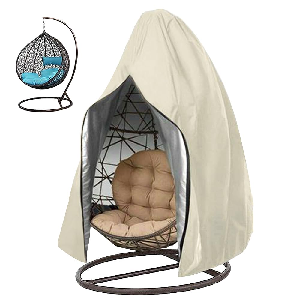 Oslimea Patio Egg Chair Cover, Waterproof Swing Egg Chair Cover with Zipper, Wind-proof Patio Swing Chair Cover with Bottom Buckle, Outdoor Wicker Single Seat Egg Chair Covers, Beige