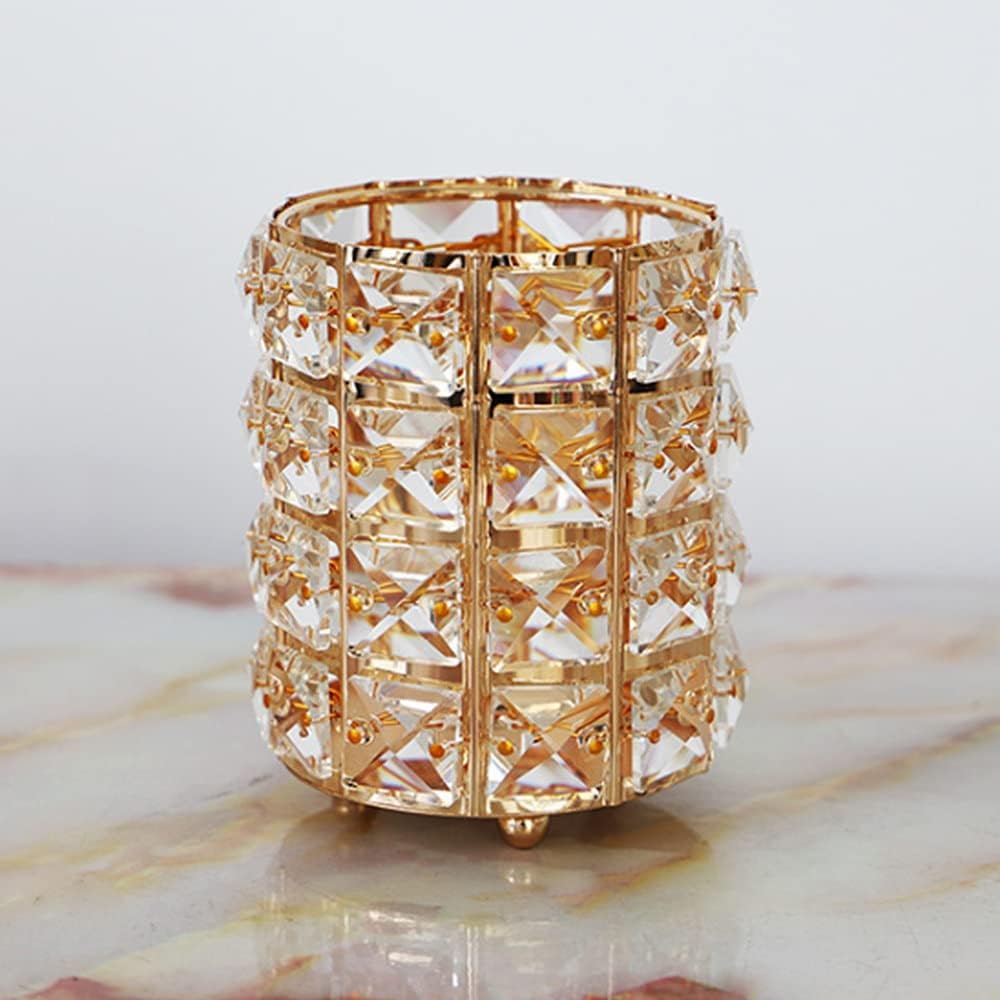 Gifticious Flower Pattern Makeup Brush Holder Organizer Crystal Cosmetic Cup Eyeliners Eyebrow Pencil Storage Box Container Vanity Decor Accessories (Gold) From Souq Masr