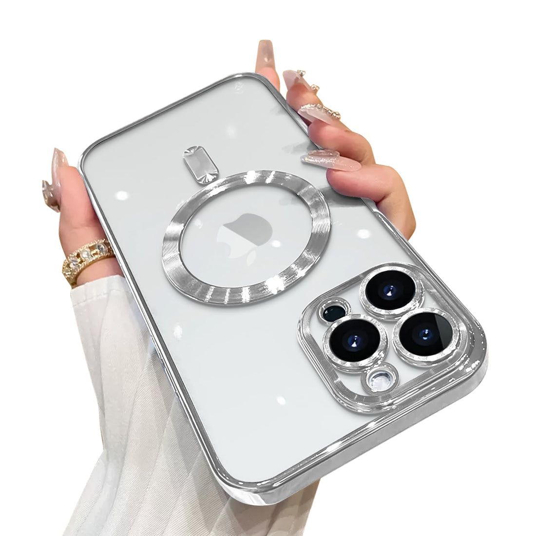 OOK Phone Case Made for iPhone 11 Pro (5.8 Inch) with Camera Lens Protector (Compatible with MagSafe) Anti-Scratch Shockproof Electroplated Slim Phone Cover for Women Men - Silver
