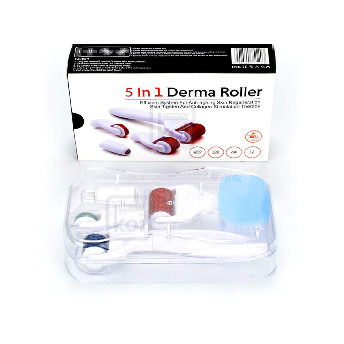 Derma Roller Koi Beauty REAL NEEDLES Professional Microneedling for home Micro Needle for hair face and body Beard Growth Dermaroller for Men Skin Care Tool include Storage Case (5 IN 1(0.5-2.0))
