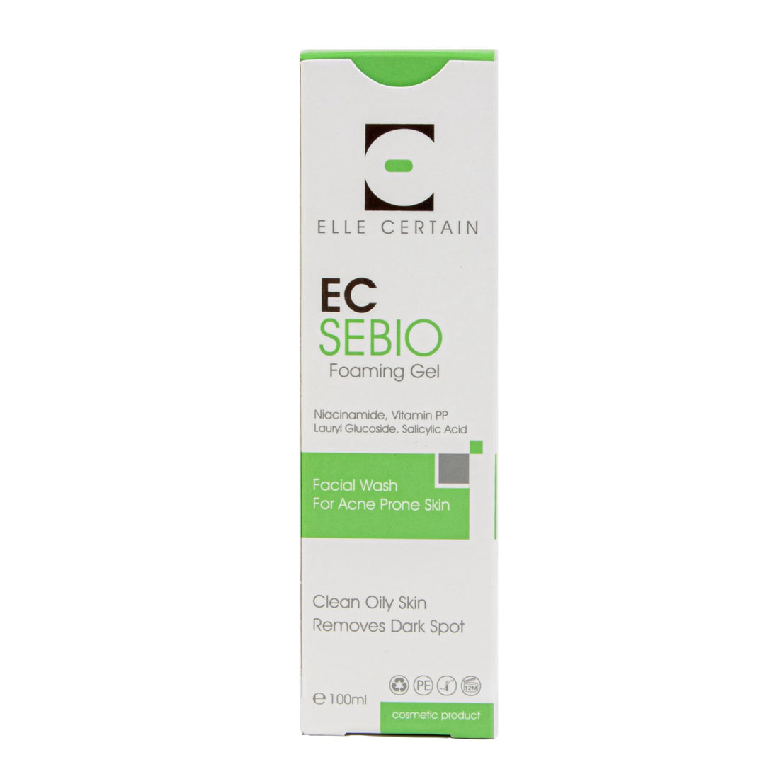Elle Certain EC Sebio Foaming Gel Niacinamide,Vitamin PP Lauryl Glucoside, Salicylic Acid Face Wash For Acne Prone Skin Clean Oily Skin Removes Dark Spot 100ml