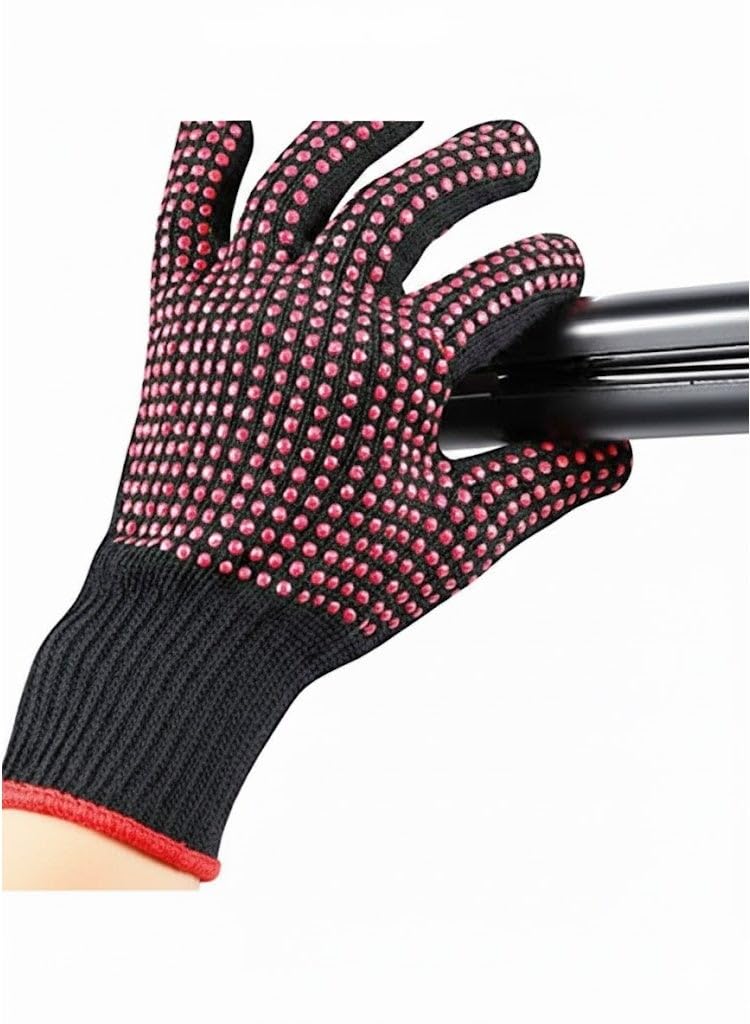 Resistant Gloves for Hair Styling, Silicone Grip Dots, Professional Curling Iron Protection (Multi Color)