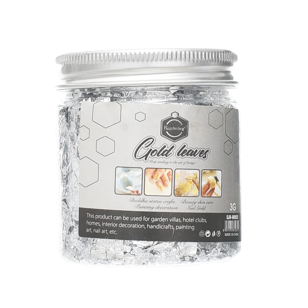 Keep Smiling SJB-0002S Leaves Silver Foil Flakes for Resin, Imitation Gold Foil Flakes Metallic Leaf for Painting, Crafts, Slime and Resin Jewelry Making - 3g
