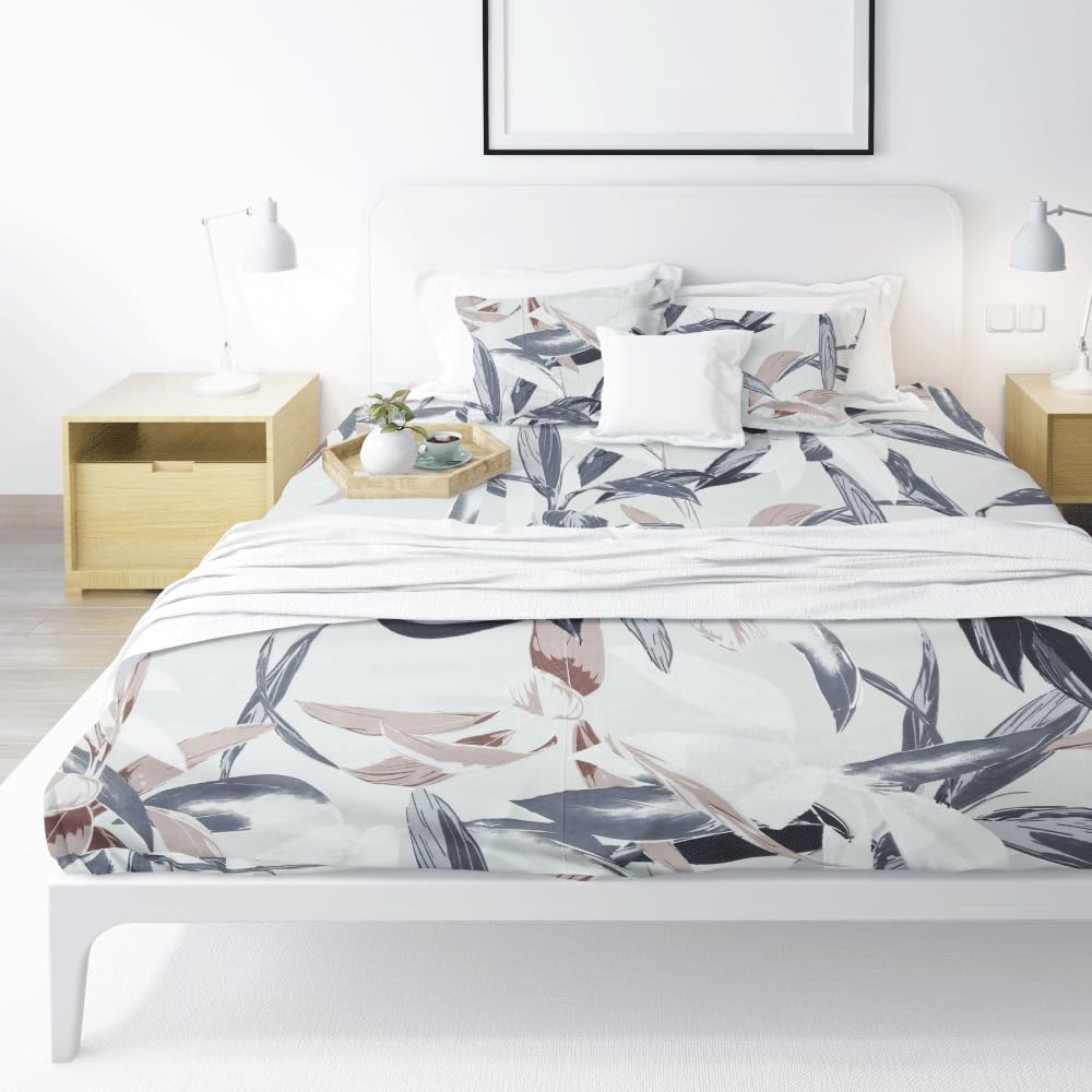 Bedn Home N Leaves Printed Fitted Sheet Set, 180 cm x 200 cm Size, Beige