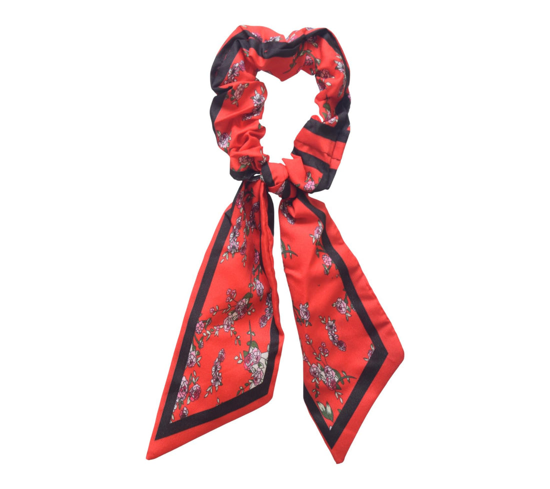 Daphne Satin Hair Scrunchie With Special Design For Girls - Red Black