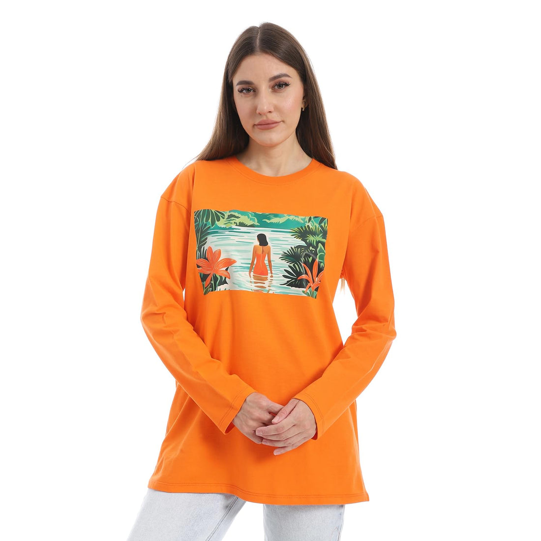 Andora Womens Comfy long selevee Printed Western